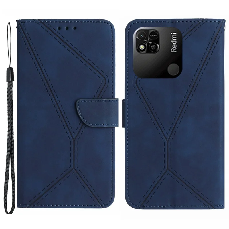HT05 Portafoglio Stand Phone Case per Xiaomi Redmi 10A Pelle PU touch skin stampata - Blu