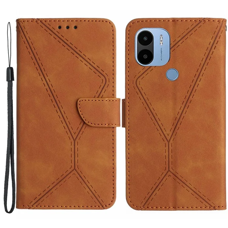 Étui en cuir PU HT05 pour Xiaomi Redmi A1+ 4G / A2+ 4G / Poco C50 4G, pochette avec stand, couverture de téléphone au toucher de peau - Brun