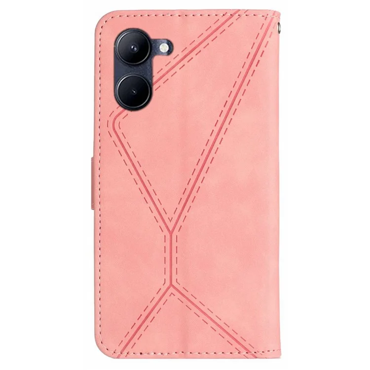 Étui pour téléphone HT05 pour Realme C33 4G / C33 2023 4G, en cuir PU, peau tactile, ligne imprimée, support portefeuille - Rose