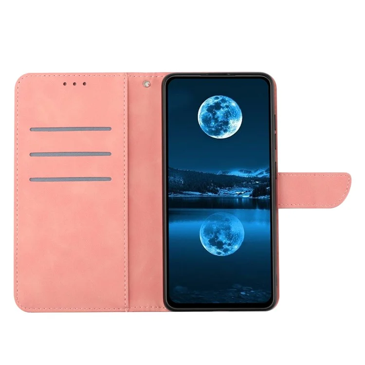 Étui pour téléphone HT05 pour Realme C33 4G / C33 2023 4G, en cuir PU, peau tactile, ligne imprimée, support portefeuille - Rose