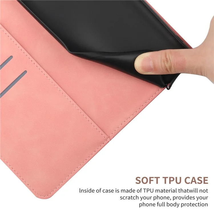 Étui pour téléphone HT05 pour Realme C33 4G / C33 2023 4G, en cuir PU, peau tactile, ligne imprimée, support portefeuille - Rose