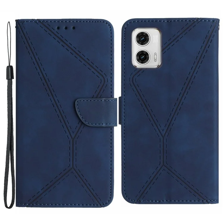 HT05 Per Motorola Moto G73 5G Portafoglio Stand Custodia in Pelle PU Stampata Linea Custodia per Telefono - Blu