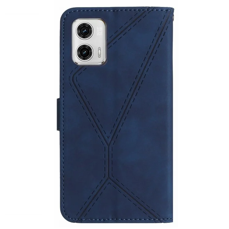 HT05 Per Motorola Moto G73 5G Portafoglio Stand Custodia in Pelle PU Stampata Linea Custodia per Telefono - Blu