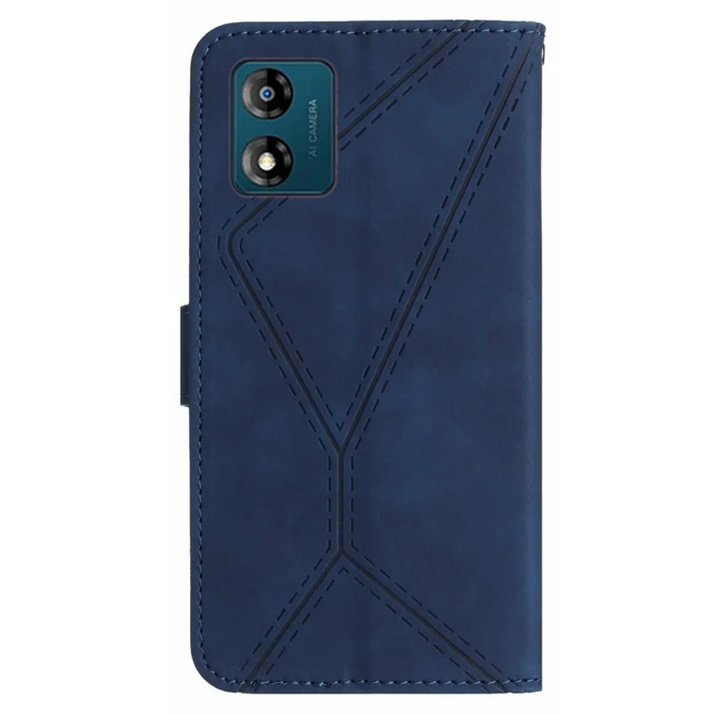 HT05 Para Motorola Moto E13 4G Funda de Piel de PU con Tapa Plegable Línea Estampada Piel Táctil Cartera Funda de Teléfono - Azul