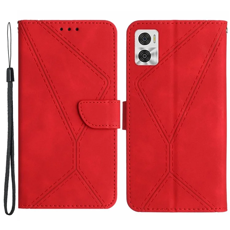 HT05 Telefonhülle Geldbörse für Motorola Moto E22 4G / E22i 4G, PU-Leder Skin-touch bedruckter Linie Ständer Abdeckung - Rot
