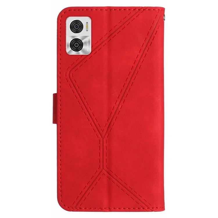 HT05 Telefonhülle Geldbörse für Motorola Moto E22 4G / E22i 4G, PU-Leder Skin-touch bedruckter Linie Ständer Abdeckung - Rot