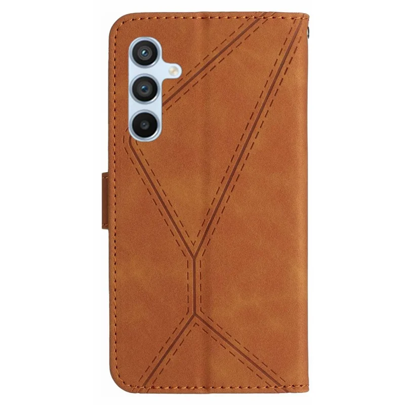 HT05 Pour Samsung Galaxy M14 5G Imprinted Line Phone Cose Étui Portefeuille en Cuir PU avec Support - Marron