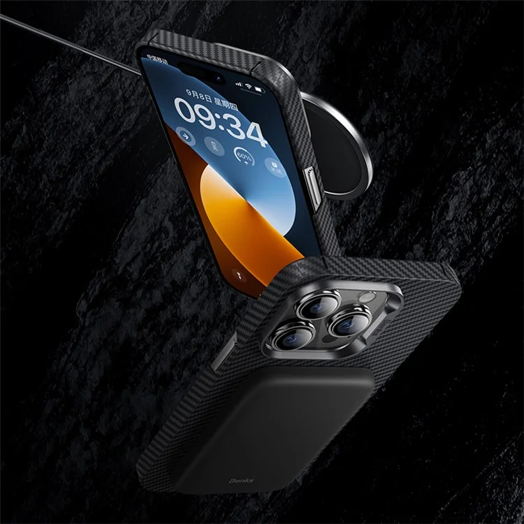 BENKS Funda magnética para iPhone 14 Pro, cubierta de teléfono a prueba de golpes de fibra de aramida Kevlar 600D mate