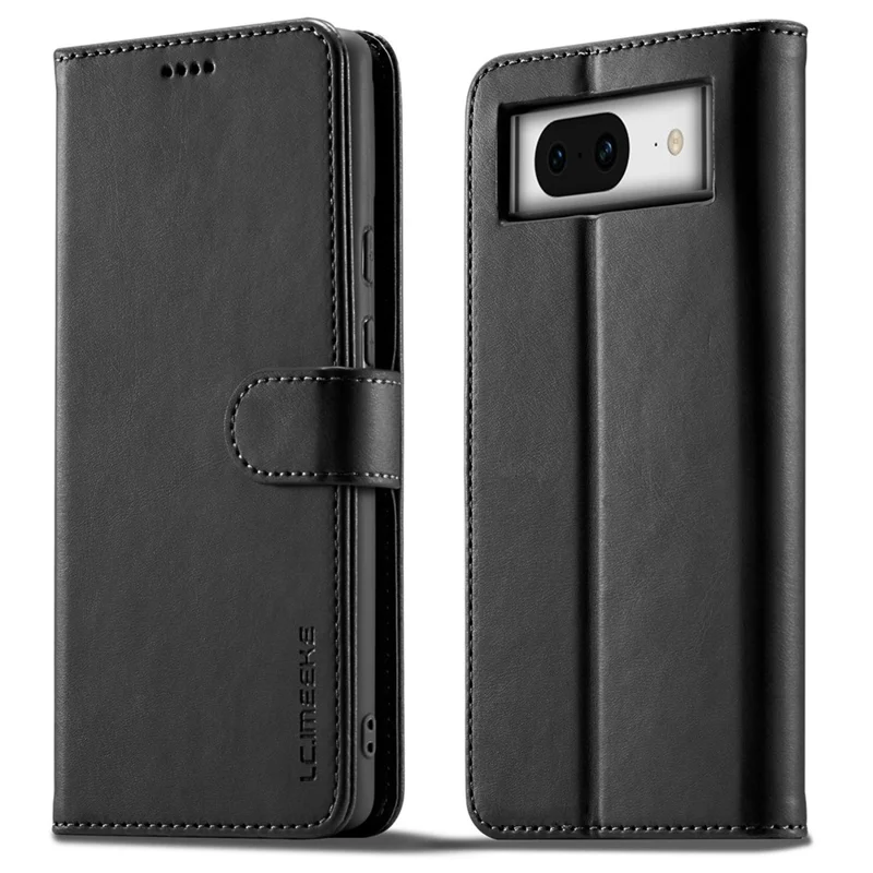 LC.IMEEKE For Google Pixel 8 PU Leather Folio Case Stand Wallet Calf Texture Phone Cover - Black