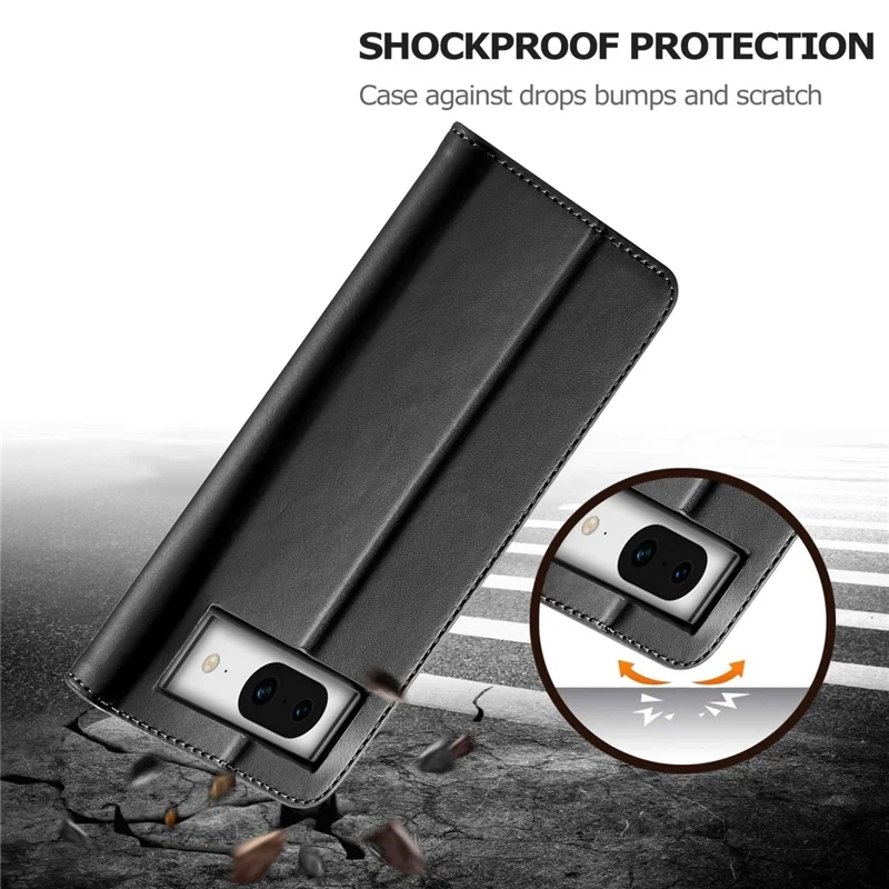 LC.IMEEKE For Google Pixel 8 PU Leather Folio Case Stand Wallet Calf Texture Phone Cover - Black