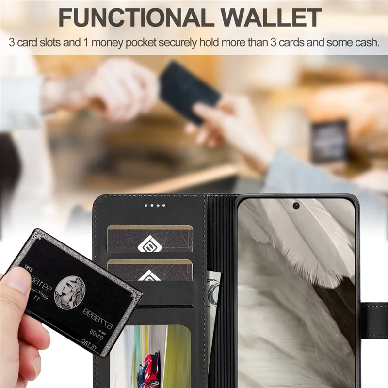 LC.IMEEKE For Google Pixel 8 PU Leather Folio Case Stand Wallet Calf Texture Phone Cover - Black