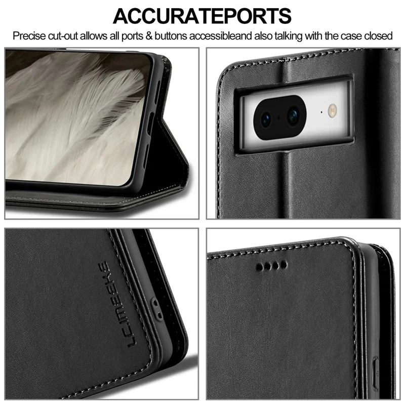 LC.IMEEKE For Google Pixel 8 PU Leather Folio Case Stand Wallet Calf Texture Phone Cover - Black