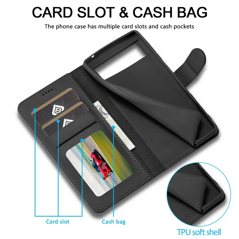 LC.IMEEKE For Google Pixel 8 PU Leather Folio Case Stand Wallet Calf Texture Phone Cover - Black