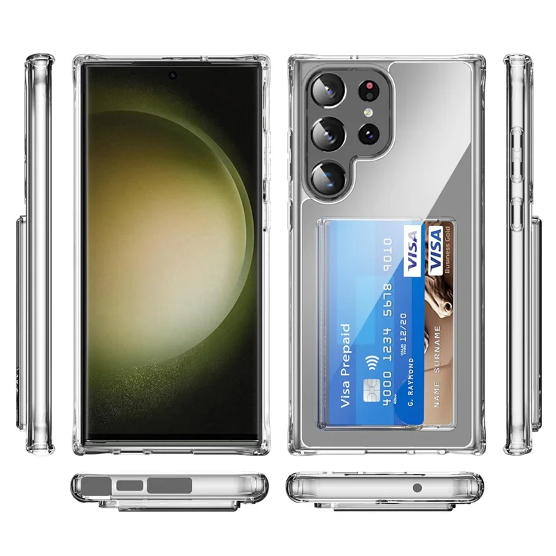 For Samsung Galaxy S23 Ultra Card Holder Clear Phone Case TPU + Acrylic Anti-drop Cover