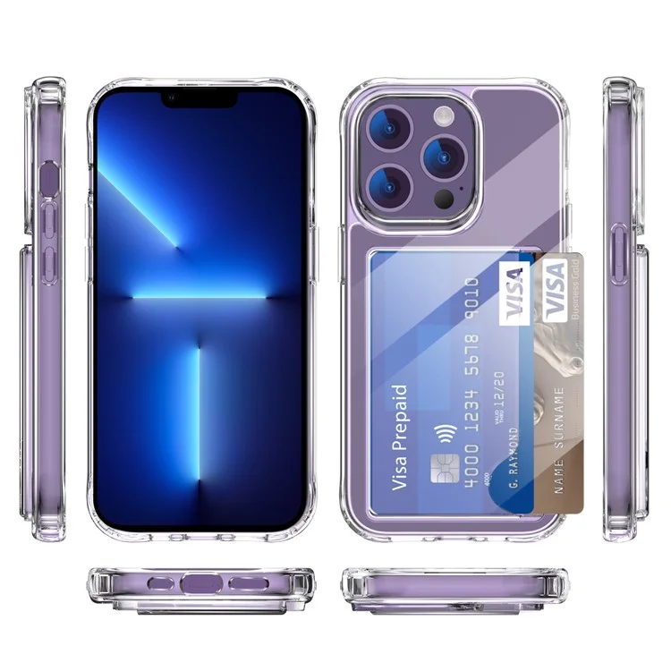 For iPhone 13 Pro Max Card Holder Clear Phone Case Anti-drop Corner TPU + Acrylic Cover