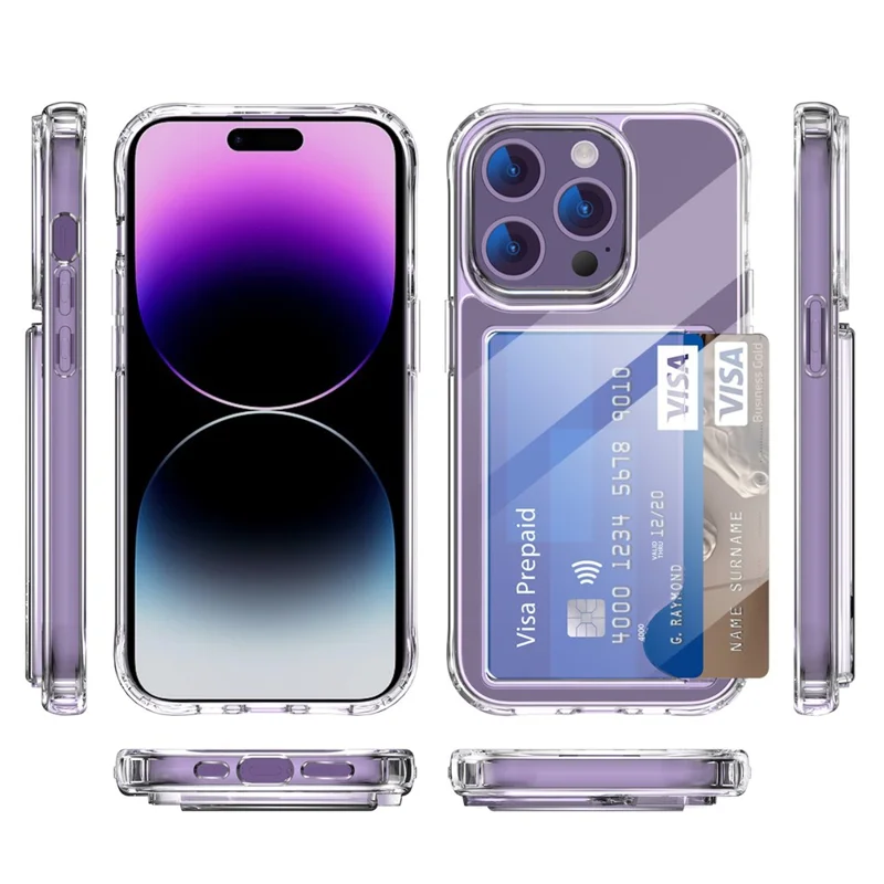 For iPhone 14 Pro Card Holder Phone Case Anti-drop Corner TPU + Acrylic Clear Phone Cover