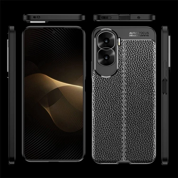 Защитный противоударный чехол с текстурой под кожу для смартфонов For Honor X50i 5G / 90 Lite 5G - черный