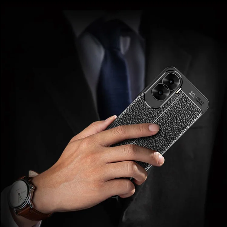 Защитный противоударный чехол с текстурой под кожу для смартфонов For Honor X50i 5G / 90 Lite 5G - черный
