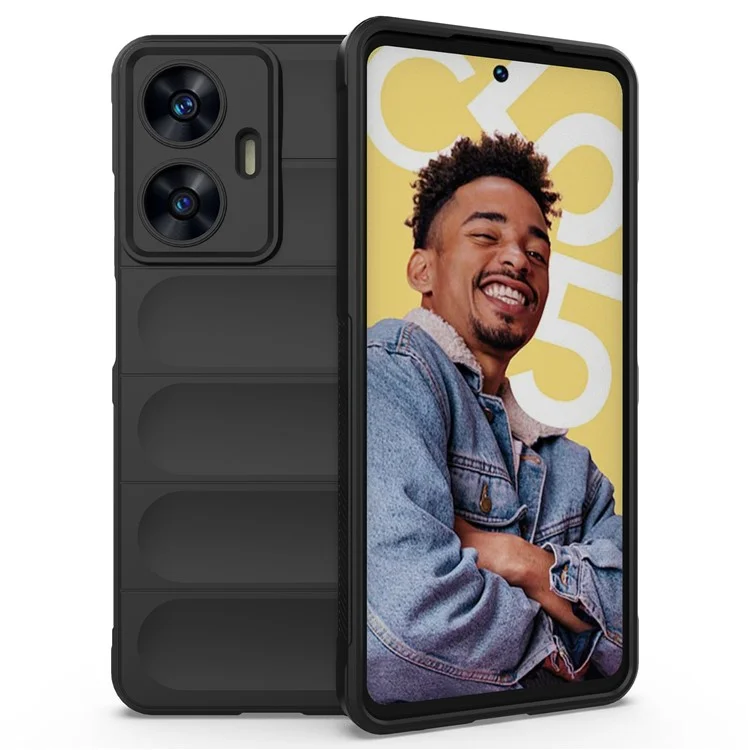 For Realme C55 4G Flexible TPU Phone Case Anti-Scratch Rugged Back Cover - Black