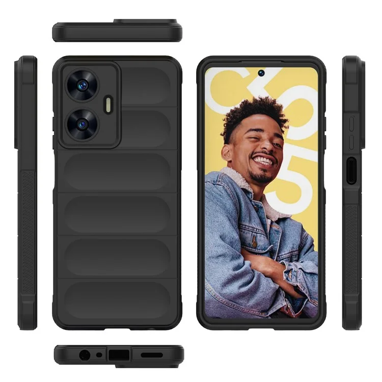 For Realme C55 4G Flexible TPU Phone Case Anti-Scratch Rugged Back Cover - Black
