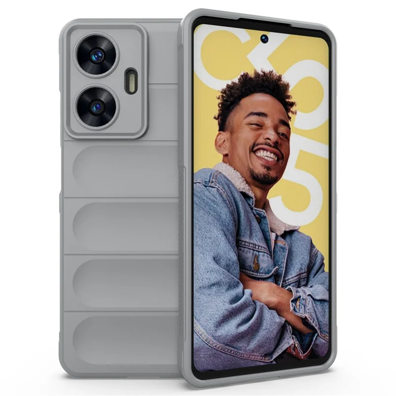 For Realme C55 4G Flexible TPU Phone Case Anti-Scratch Rugged Back Cover - Light Grey