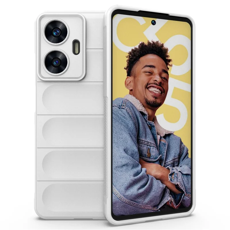 For Realme C55 4G Flexible TPU Phone Case Anti-Scratch Rugged Back Cover - White