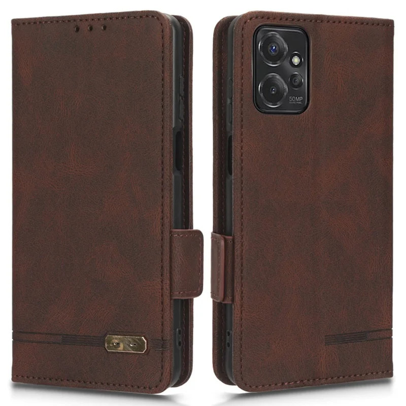 For Motorola Moto G Power 5G Phone Case Hardware Decor PU Leather Wallet Stand Cover - Coffee