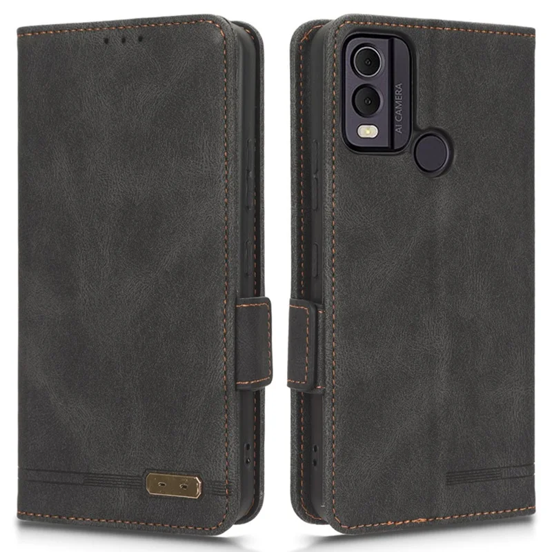 Étui pour téléphone Nokia C22 Décoration matérielle Protecteur Coque Portefeuille en cuir PU Support - Noir