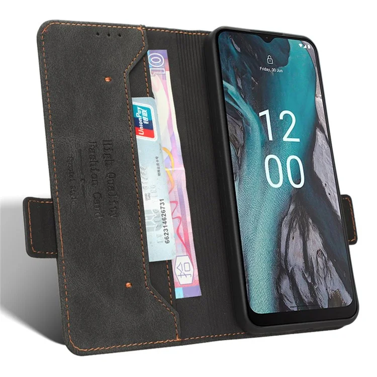 Étui pour téléphone Nokia C22 Décoration matérielle Protecteur Coque Portefeuille en cuir PU Support - Noir