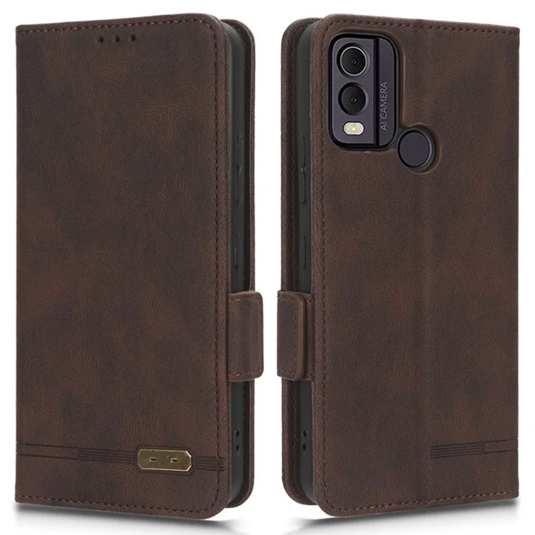 For Nokia C22 Phone Case Hardware Decor Protector Shell PU Leather Wallet Stand Cover - Coffee