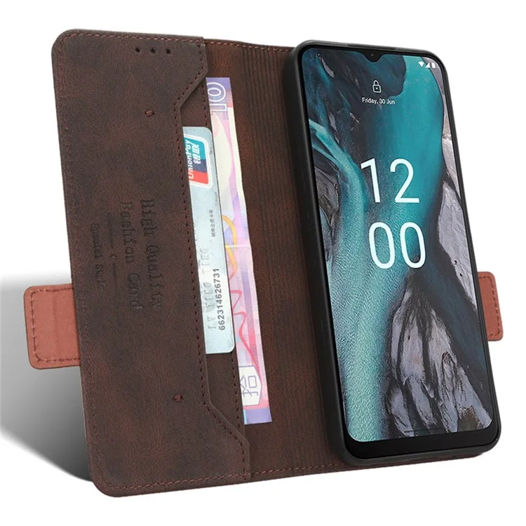 For Nokia C22 Phone Case Hardware Decor Protector Shell PU Leather Wallet Stand Cover - Coffee