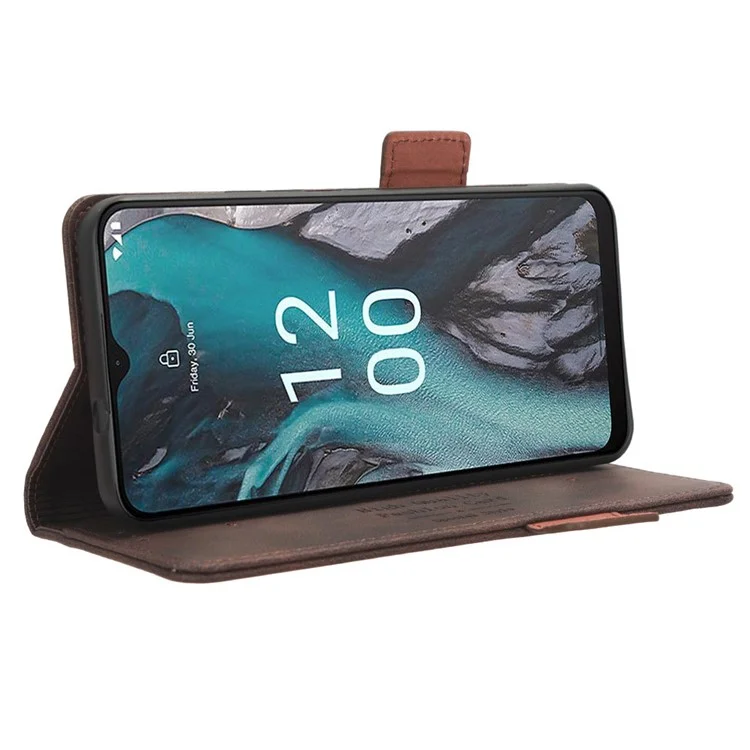 For Nokia C22 Phone Case Hardware Decor Protector Shell PU Leather Wallet Stand Cover - Coffee