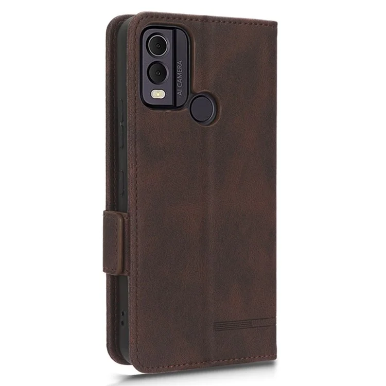 For Nokia C22 Phone Case Hardware Decor Protector Shell PU Leather Wallet Stand Cover - Coffee