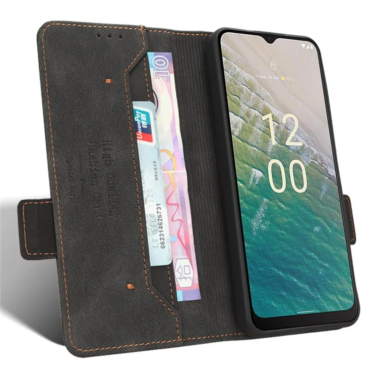 Protetor de Capa para Nokia C32 Caso do Telefone Hardware Decoração de Couro PU Carteira Stand Cover - Preto