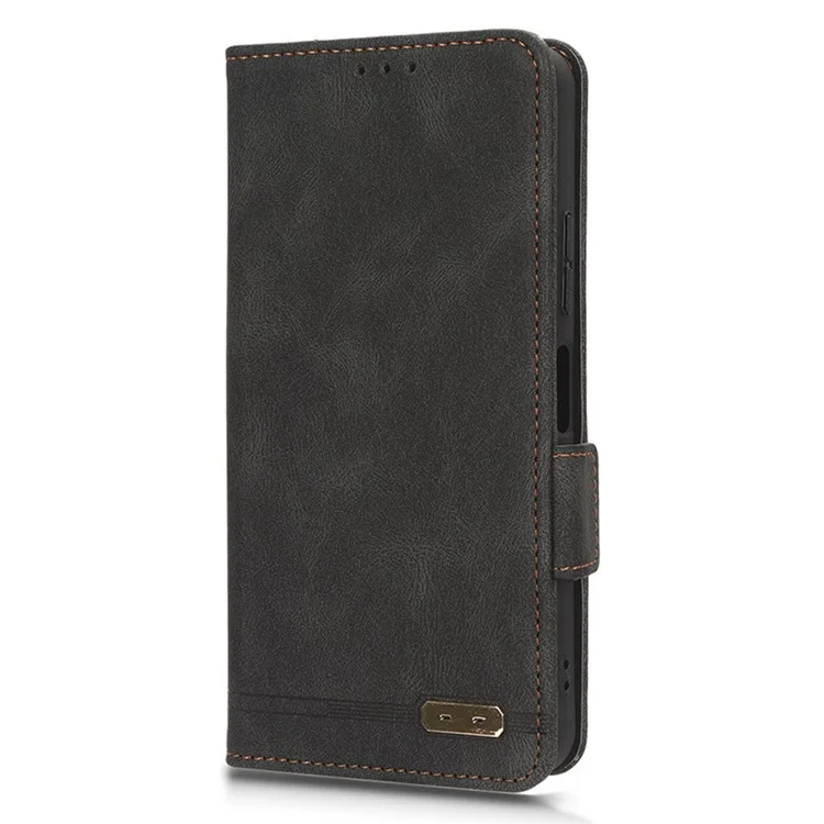 Protetor de Capa para Nokia C32 Caso do Telefone Hardware Decoração de Couro PU Carteira Stand Cover - Preto