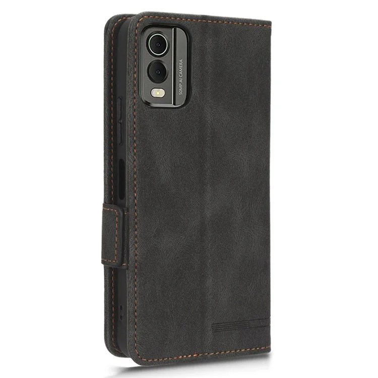 Protetor de Capa para Nokia C32 Caso do Telefone Hardware Decoração de Couro PU Carteira Stand Cover - Preto