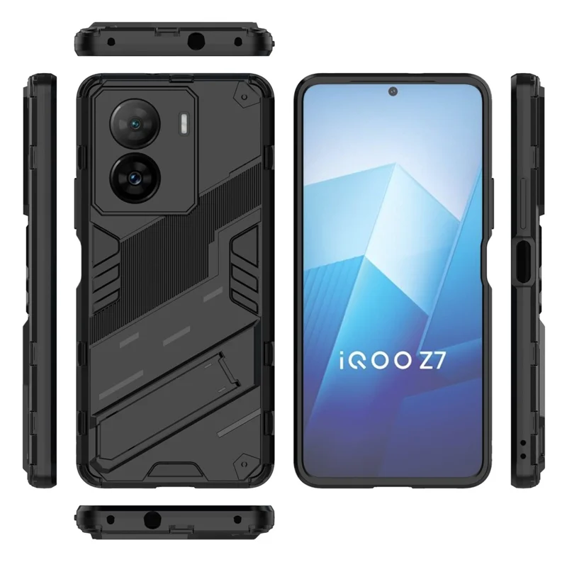 Shockproof Back Cover for vivo iQOO Z7 5G Hard PC + Flexible TPU Phone Case with Kickstand - Black