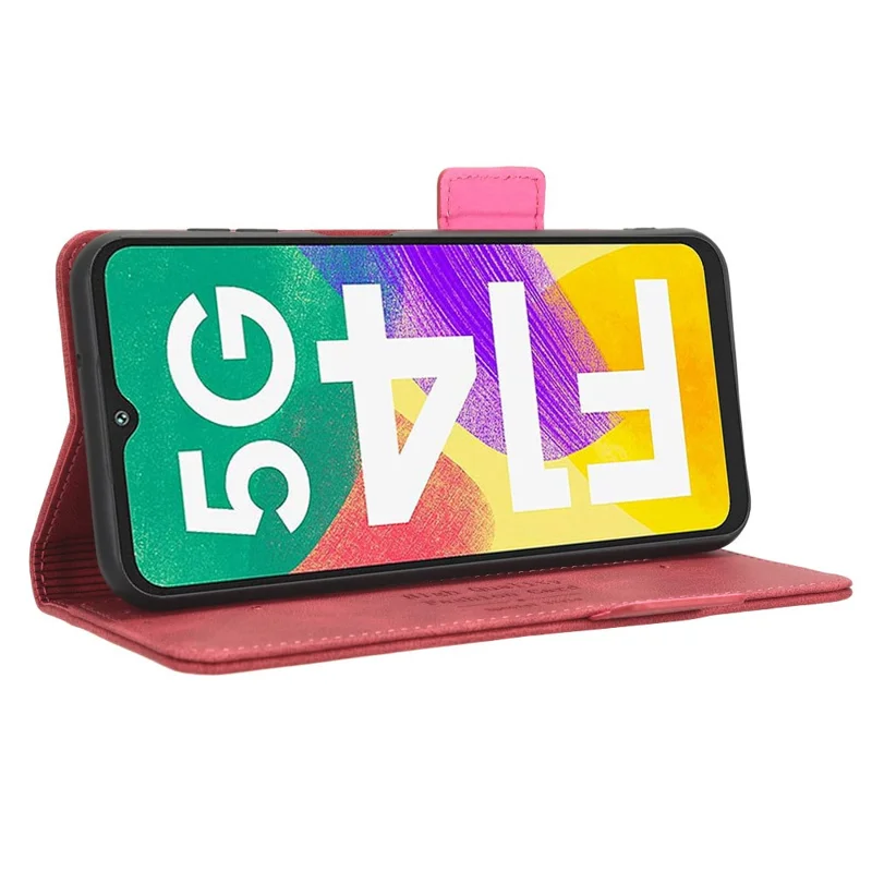 For Samsung Galaxy F14 5G Fall Proof Phone Case Hardware Decor PU Leather Wallet Stand Cover - Rose