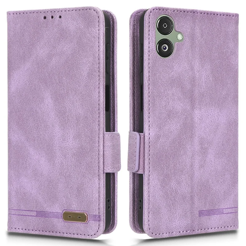 For Samsung Galaxy F14 5G Fall Proof Phone Case Hardware Decor PU Leather Wallet Stand Cover - Purple