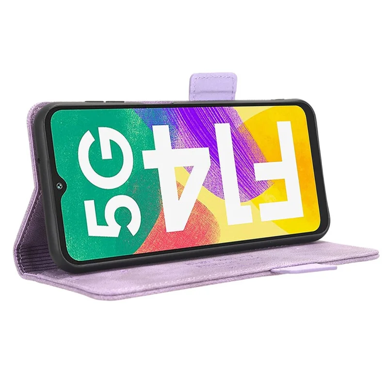 For Samsung Galaxy F14 5G Fall Proof Phone Case Hardware Decor PU Leather Wallet Stand Cover - Purple