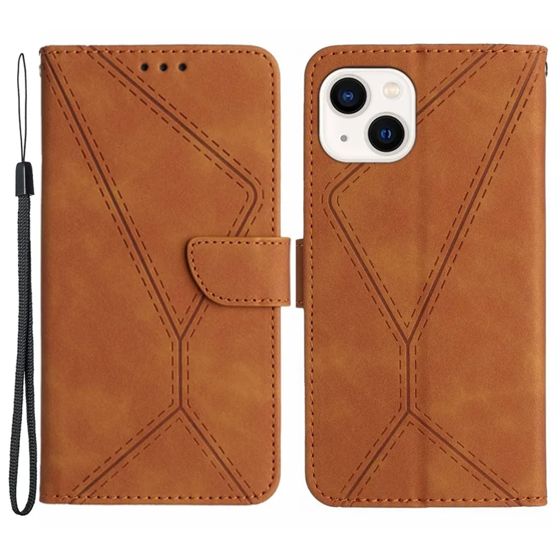 HT05 Wallet Cover for iPhone 14 Skin-touch Full Protection Phone Case PU Leather Shell - Brown
