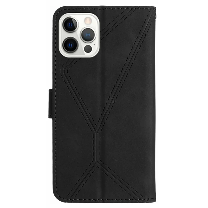 HT05 For iPhone 13 Pro 6.1 inch Skin-touch Fully Wrapped Phone Case PU Leather Wallet Cover with Strap - Black