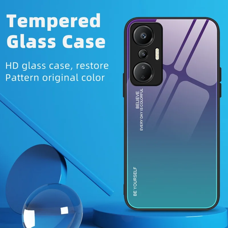 For Infinix Hot 20S 4G Anti-Dust Gradient Tempered Glass Back Shell PC + TPU Phone Case - Purple+Blue