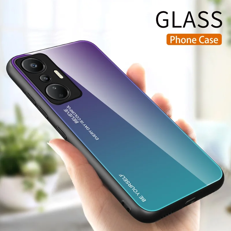 For Infinix Hot 20S 4G Anti-Dust Gradient Tempered Glass Back Shell PC + TPU Phone Case - Purple+Blue
