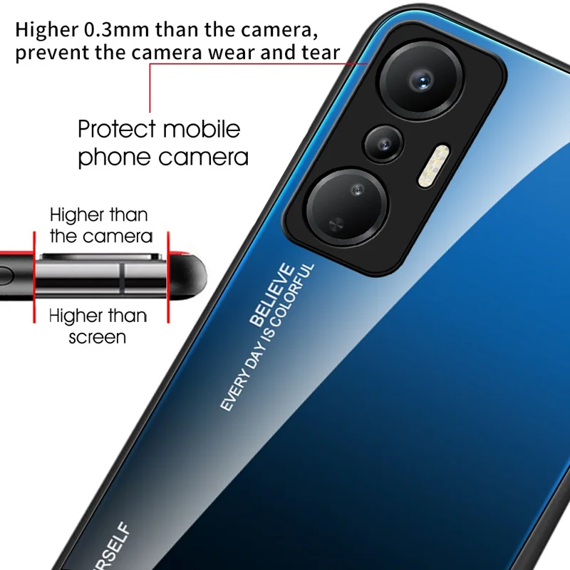 For Infinix Hot 20S 4G Anti-Dust Gradient Tempered Glass Back Shell PC + TPU Phone Case - Purple+Blue