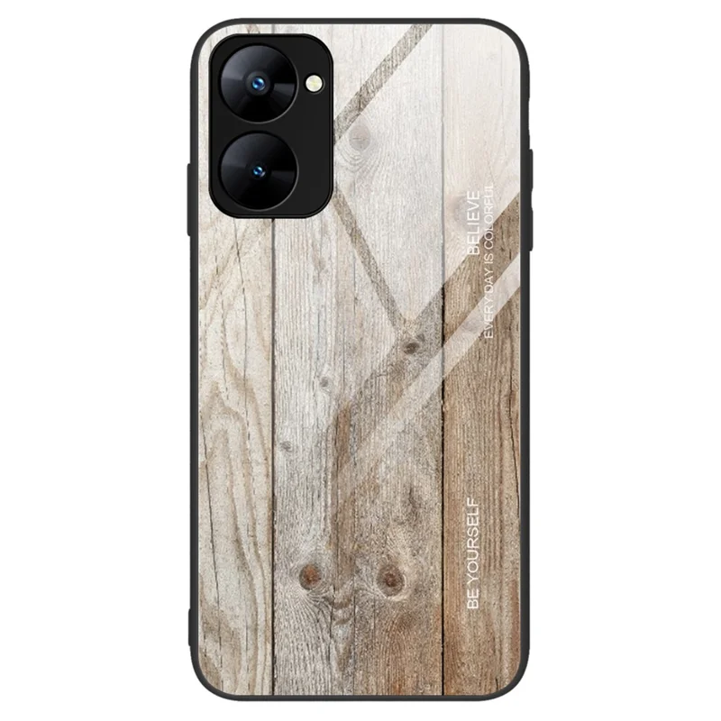 Back Case for Realme V30 5G Drop Resistant TPU + Tempered Glass Wooden Pattern Phone Cover - Grey