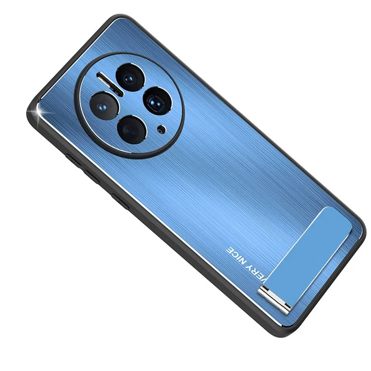 For Huawei Mate 50 Pro 4G Kickstand Phone Case Brushed Aluminium Alloy Back TPU Edge Shockproof Cover - Blue