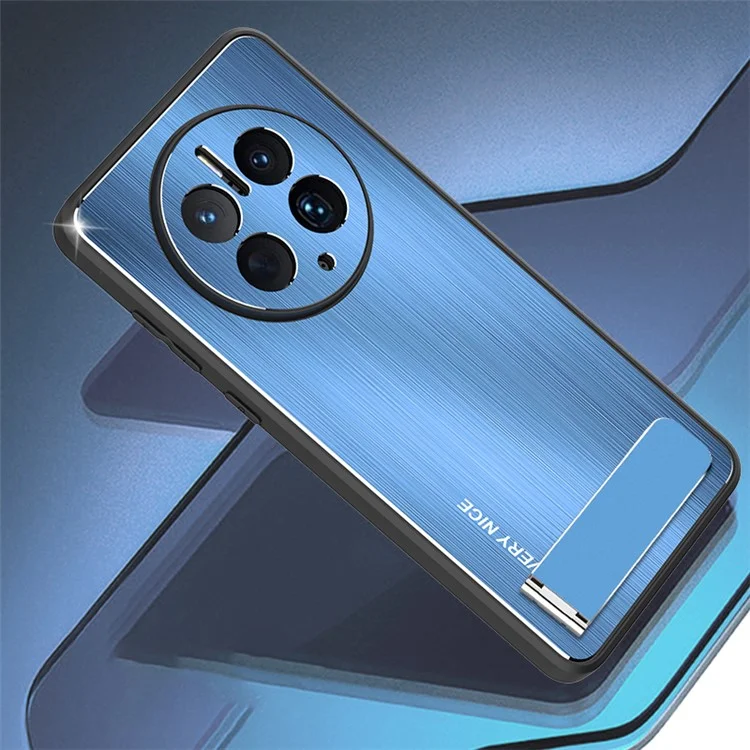 For Huawei Mate 50 Pro 4G Kickstand Phone Case Brushed Aluminium Alloy Back TPU Edge Shockproof Cover - Blue