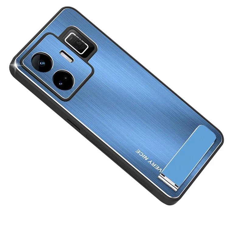 Для Realme GT Neo 5 5G / GT3 5G Kickstand Brushed Phone Cover Aluminium Alloy Back TPU Frame Tough Shockproof Case - Blue