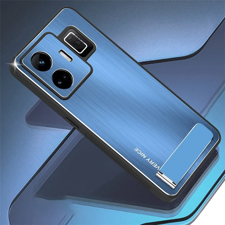 Для Realme GT Neo 5 5G / GT3 5G Kickstand Brushed Phone Cover Aluminium Alloy Back TPU Frame Tough Shockproof Case - Blue